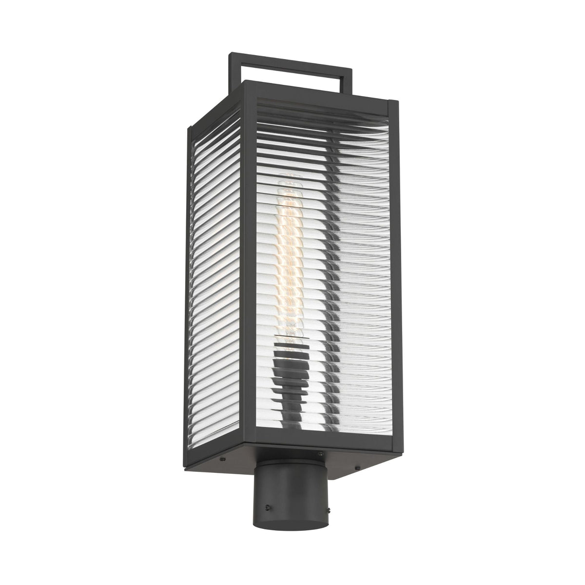 The Great Outdoors Edgewood 21.5 in. Outdoor Post Light, Dark Matte Black with Clear Ribbed Glass