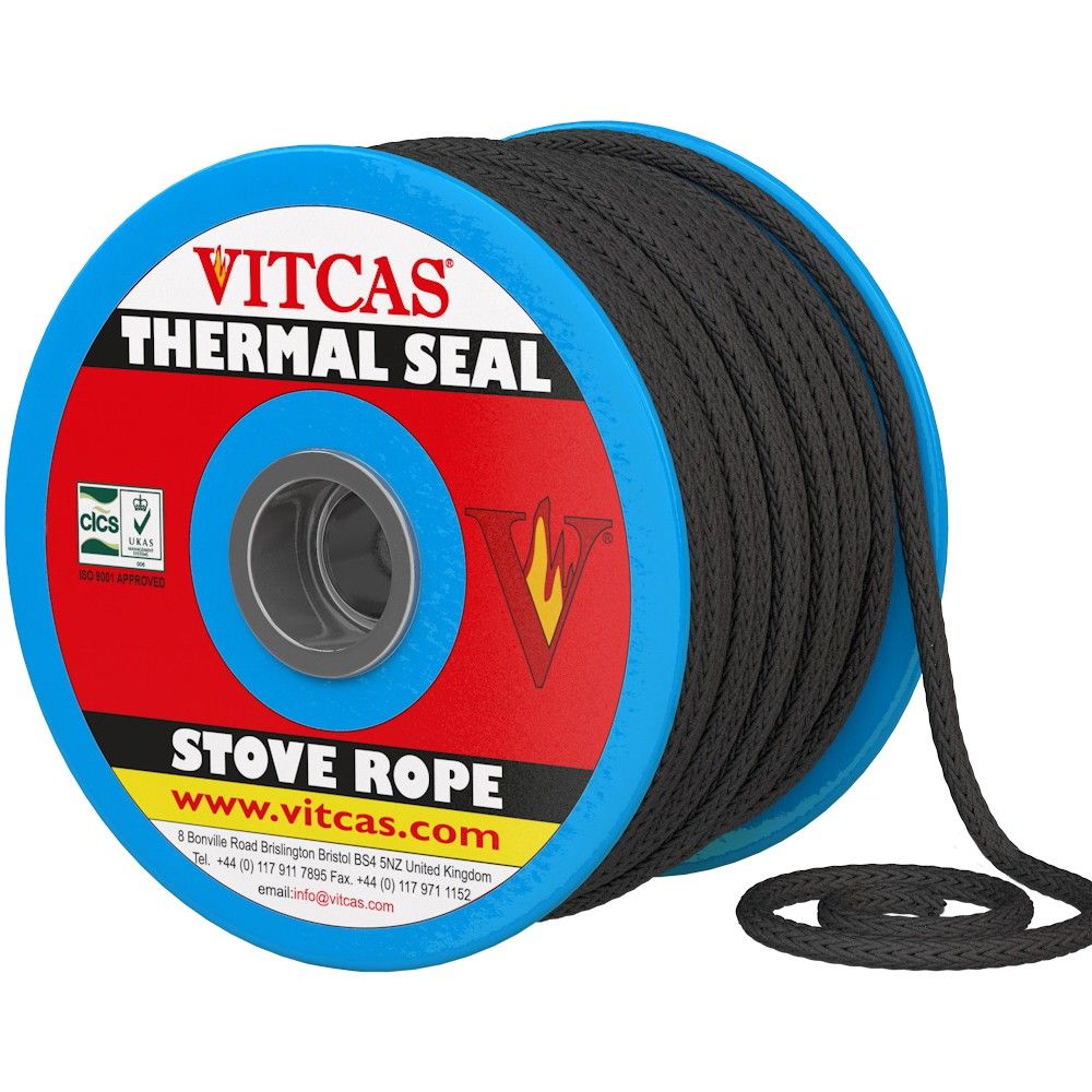 Vitcas Fire Rope Seal – Soft Black Glass Fibre Stove Door Seal (550°C Heat Resistant)