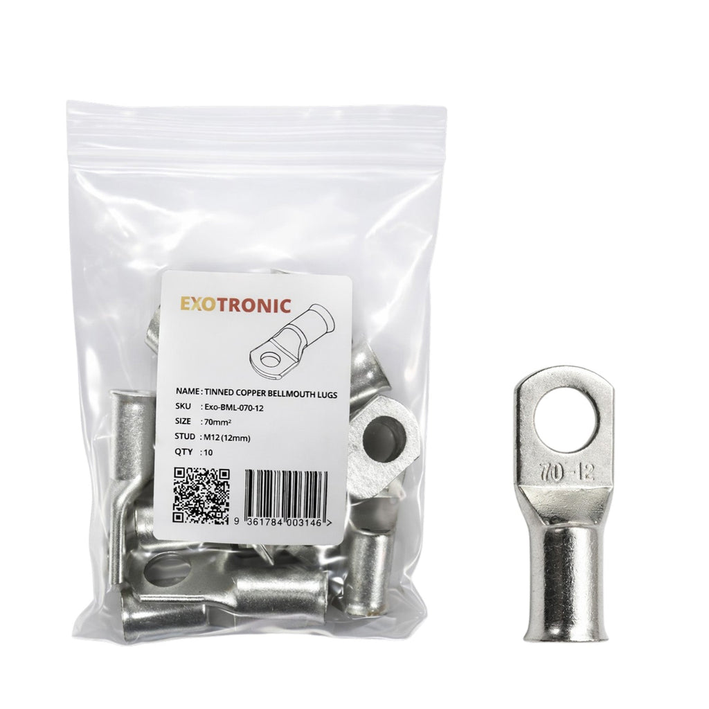 10 Pack of Exotronic 70mm² Copper Lug M12 | Bellmouth