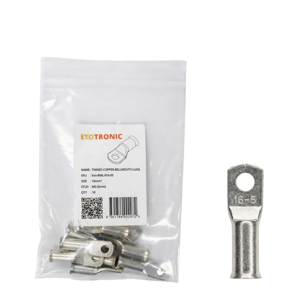 10 Pack of Exotronic 16mm² Copper Lug M5 | Bellmouth