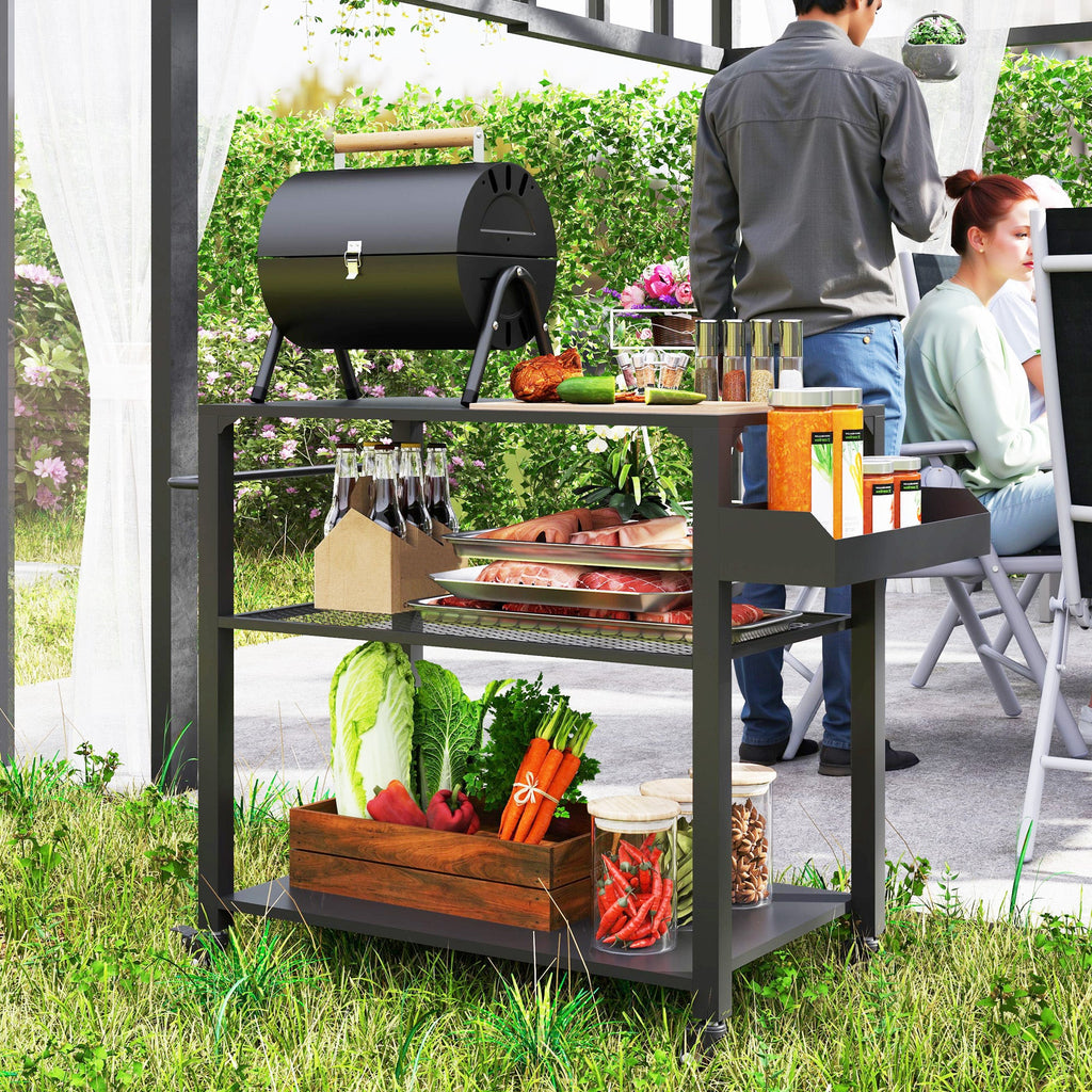 3-Tier Outdoor Grill Cart with Storage Racks & Pizza Oven on Wheels, 31.5" x 19.7"