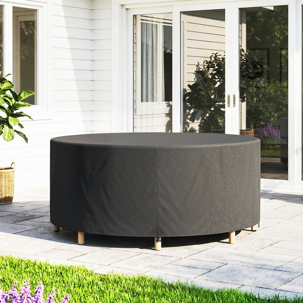 Outsunny Round Garden Furniture Cover, Waterproof Garden Table Cover, 420D Heavy Duty Oxford for Outdoor, Dia.214 x 70 cm, Black