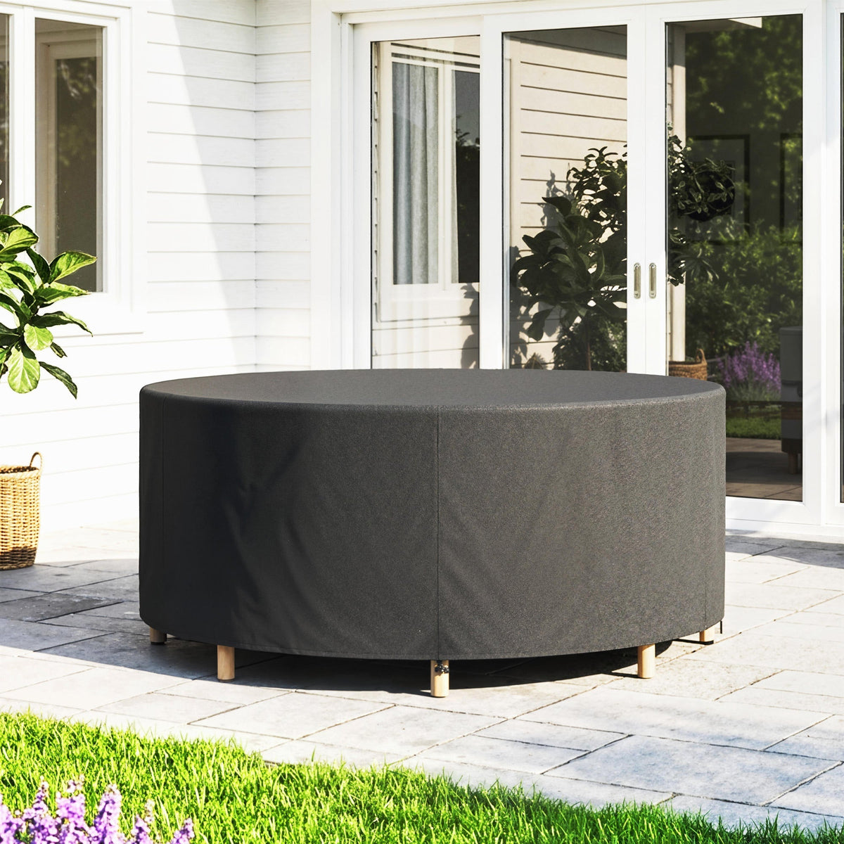 Outsunny Round Garden Furniture Cover, Waterproof Garden Table Cover, 420D Heavy Duty Oxford for Outdoor, Dia.214 x 70 cm, Black