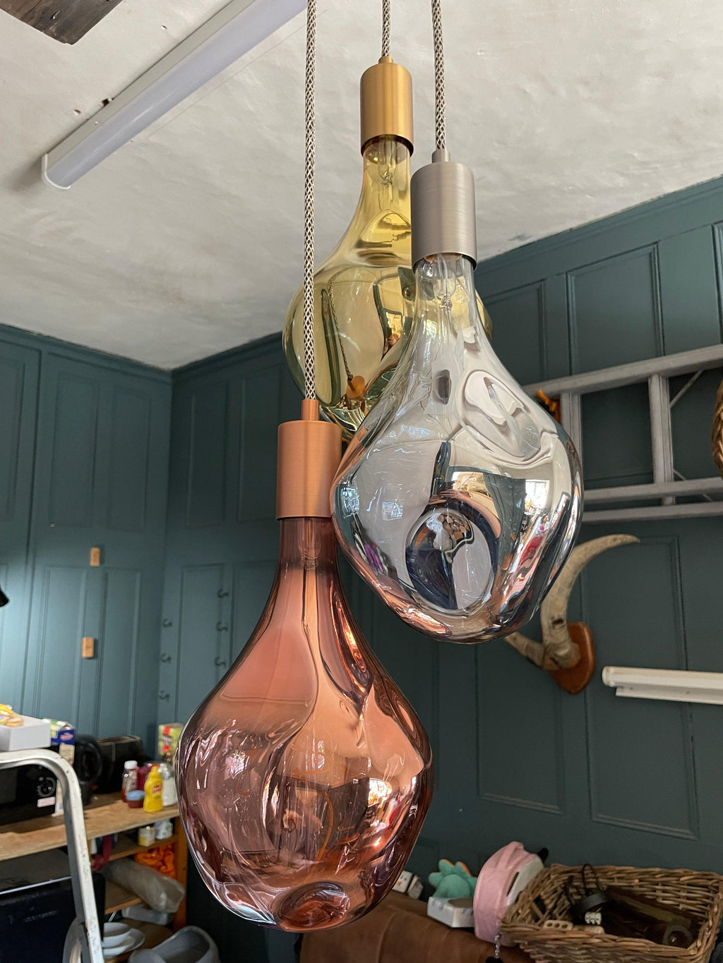 Triple Cluster Pendant Light with Tri Colour Organic Evo Bulbs | Kitchen Island & Stairwell Lighting UK