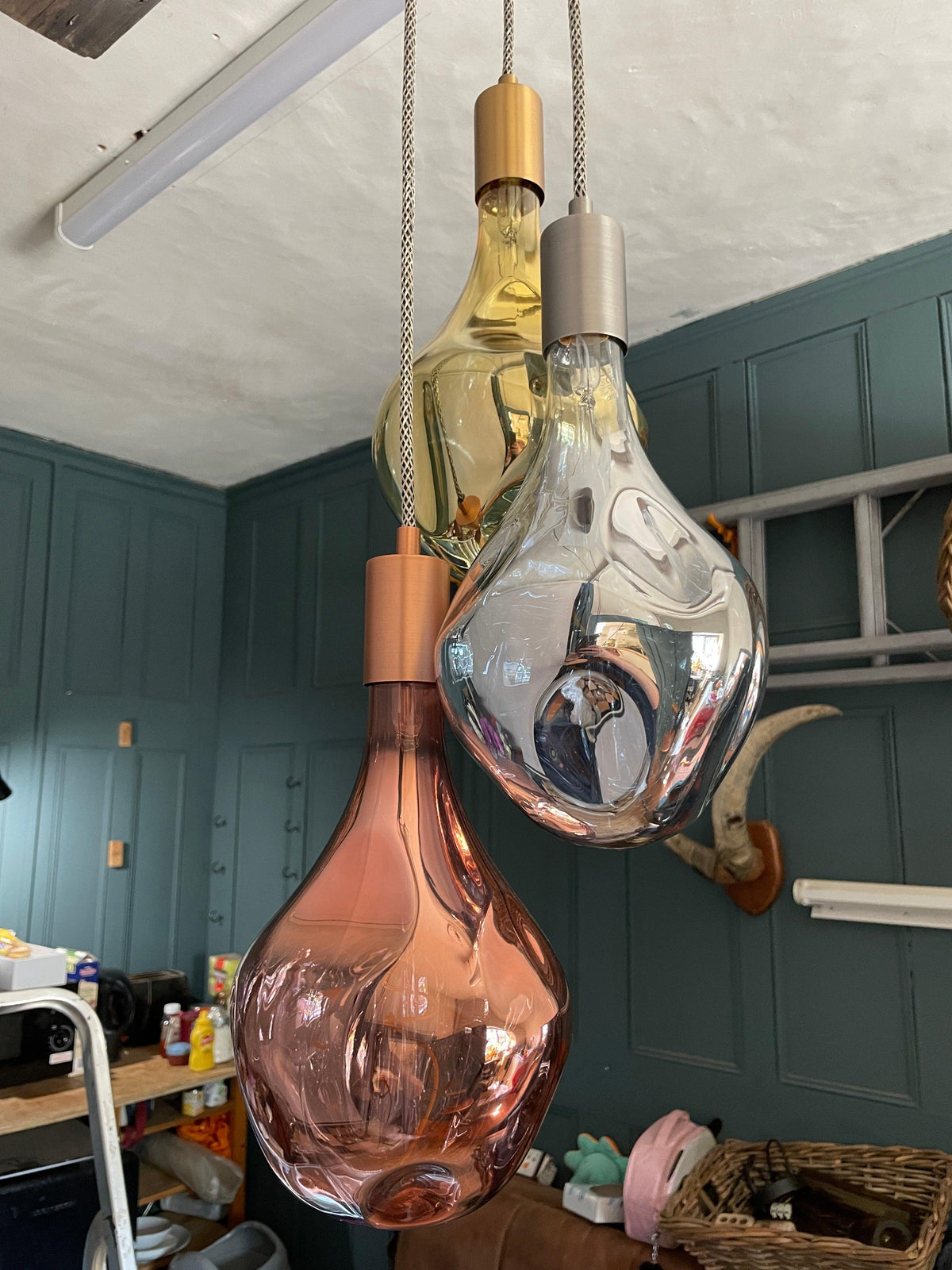 Triple Cluster Pendant Light with Tri Colour Organic Evo Bulbs | Kitchen Island & Stairwell Lighting UK