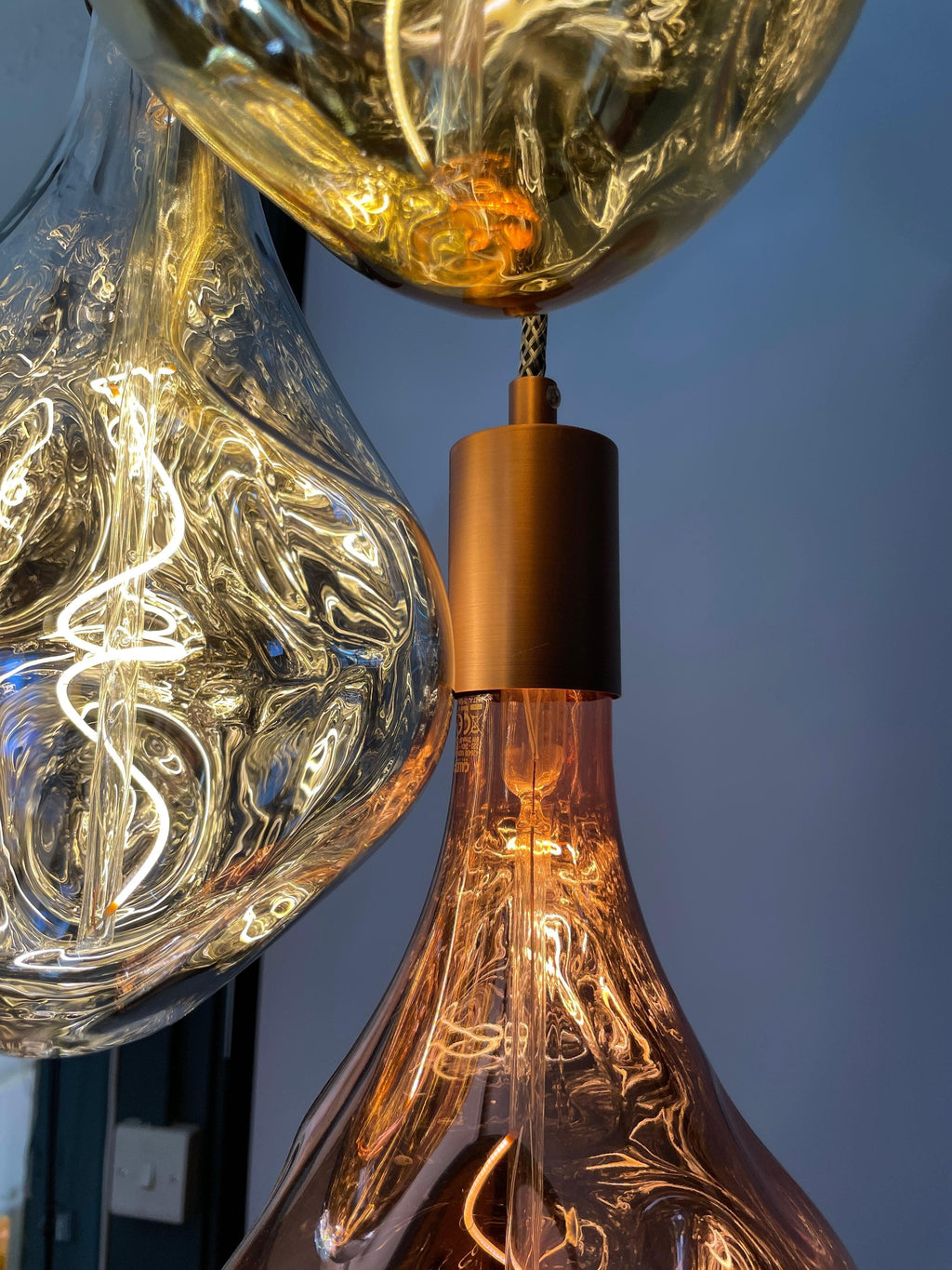 Triple Cluster Pendant Light with Tri Colour Organic Evo Bulbs | Kitchen Island & Stairwell Lighting UK