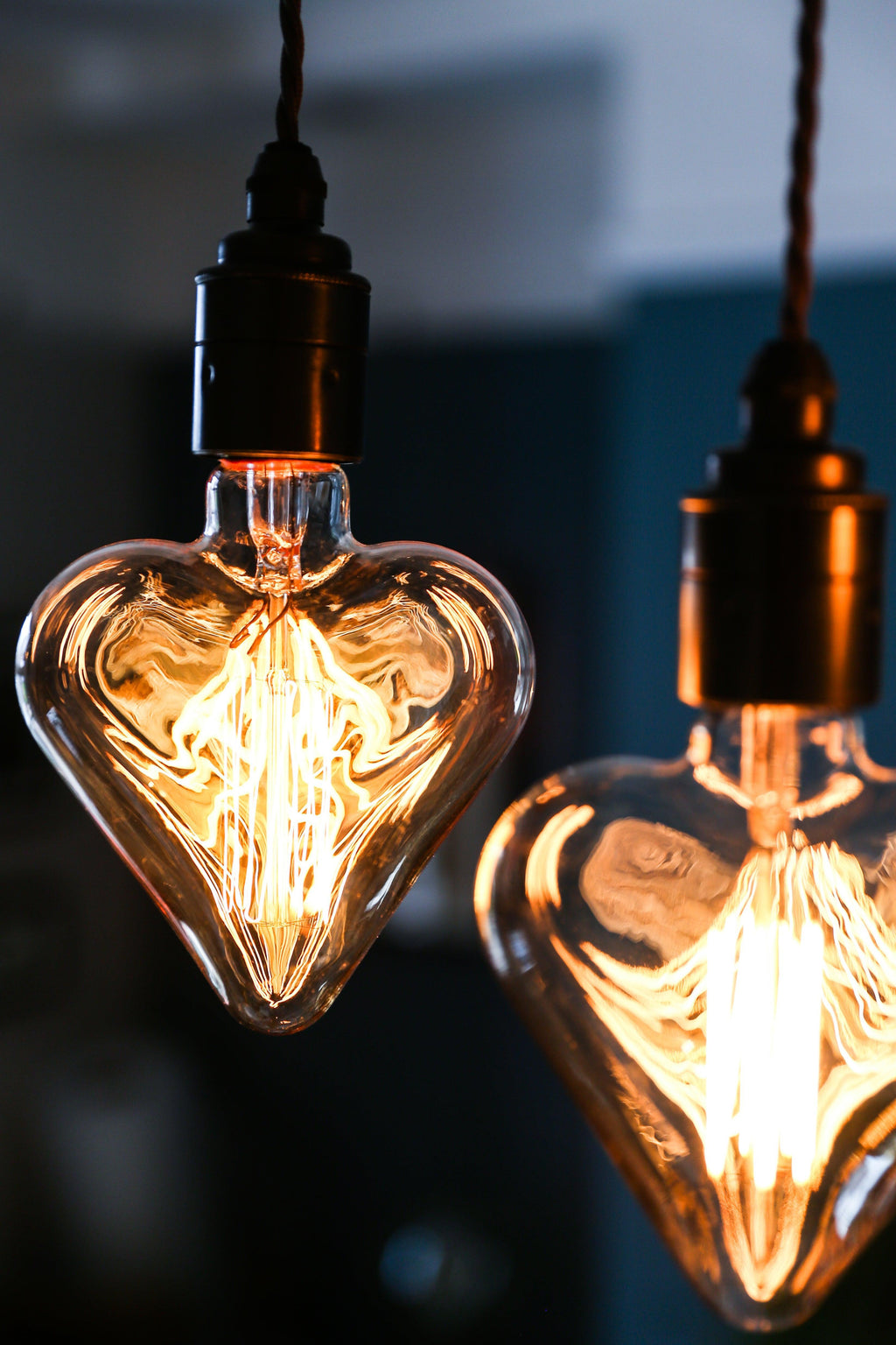 Triple Pendant Light with Heart Bulbs | Oak Kitchen Island & Romantic Dining Lighting UK