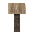 Troy Folk 27.25 in. Table Lamp, Patina Brass & Ceramic Shadowed Bark with Natural Woven Abaca Shade