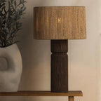 Troy Folk 27.25 in. Table Lamp, Patina Brass & Ceramic Shadowed Bark with Natural Woven Abaca Shade