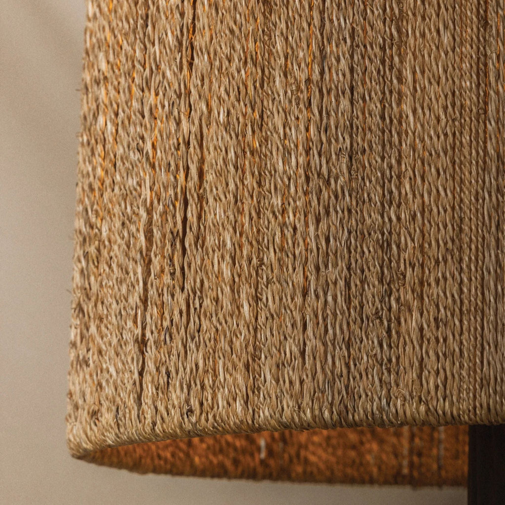 Troy Folk 27.25 in. Table Lamp, Patina Brass & Ceramic Shadowed Bark with Natural Woven Abaca Shade