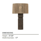 Troy Folk 27.25 in. Table Lamp, Patina Brass & Ceramic Shadowed Bark with Natural Woven Abaca Shade