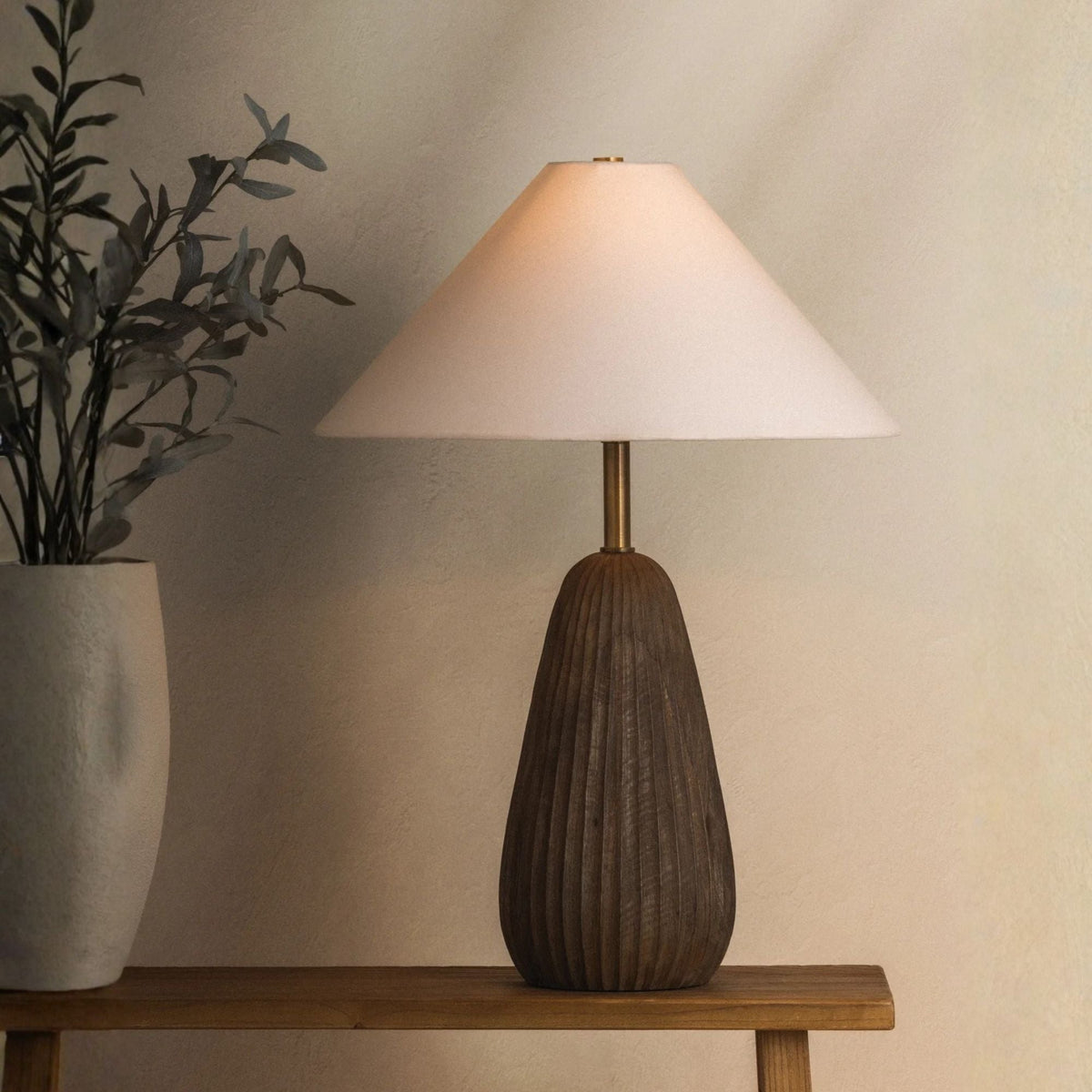 Troy Heartwood 26.5 in. Table Lamp, Patina Brass with Ivory Linen Shade