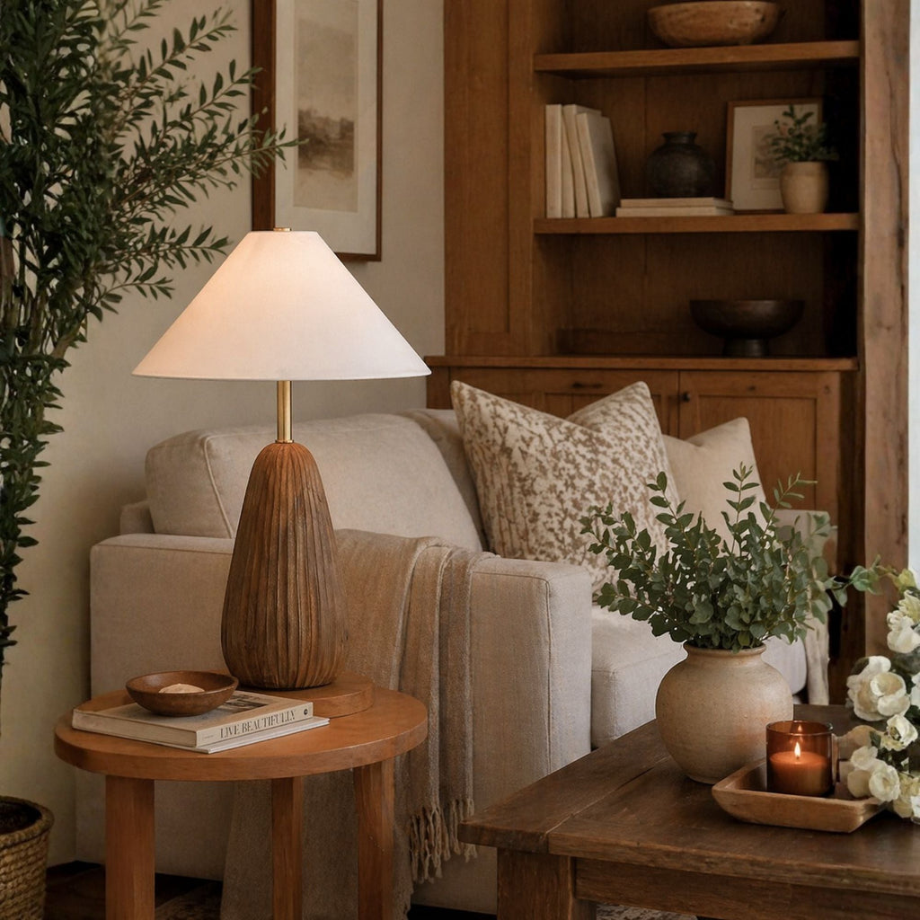 Troy Heartwood 26.5 in. Table Lamp, Patina Brass with Ivory Linen Shade