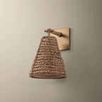 Troy Redwood 11 in. Wall Sconce, Patina Brass with Natural Woven Drum Shade