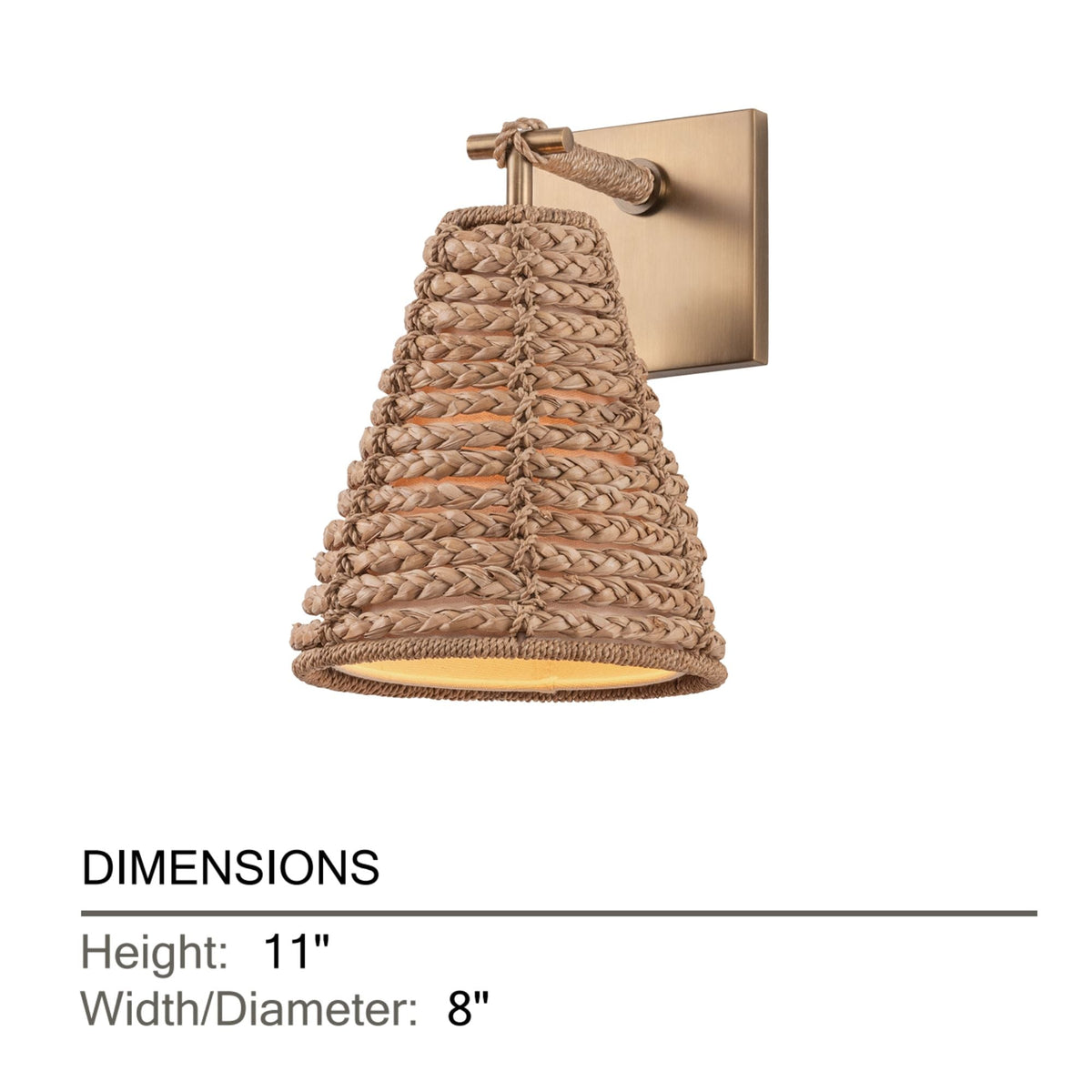 Troy Redwood 11 in. Wall Sconce, Patina Brass with Natural Woven Drum Shade