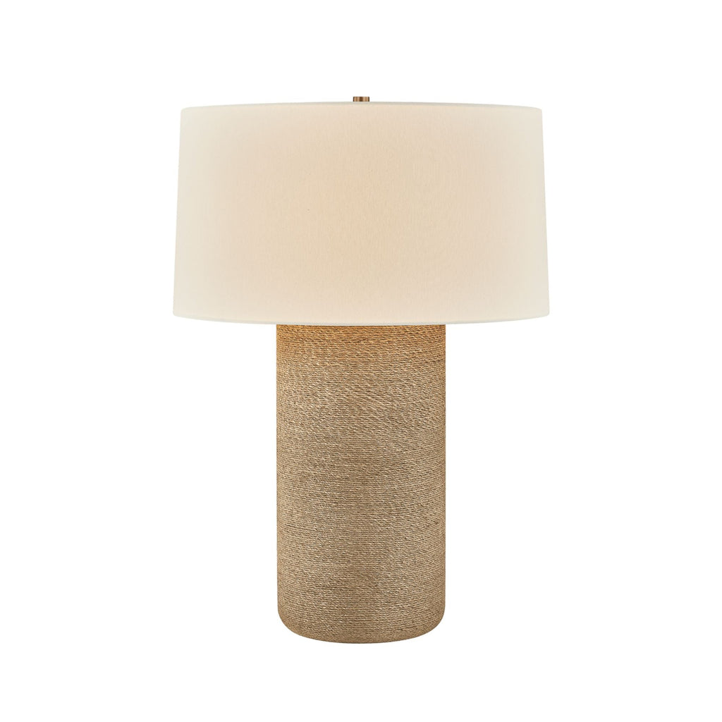 Troy Roan 31 in. Table Lamp, Patina Brass, Natural Woven Shade