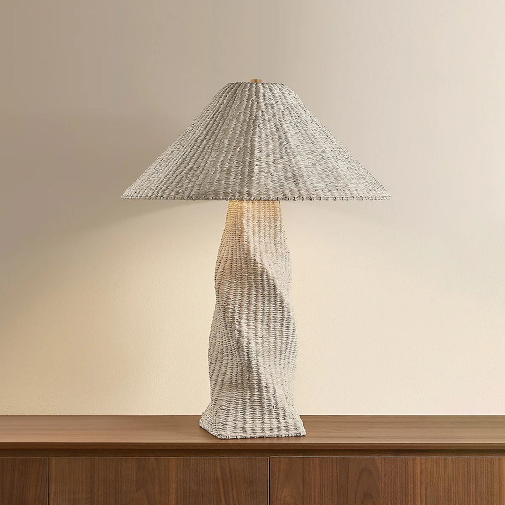 Troy Zaire 31.5 in. Table Lamp, Patina Brass with Natural Woven Shade