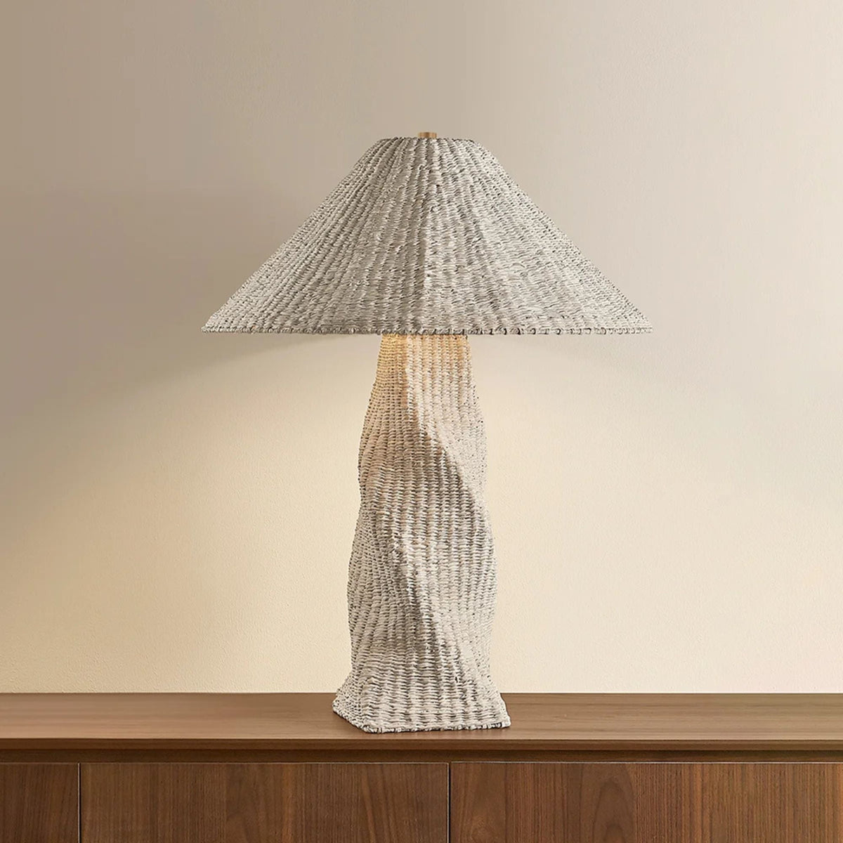 Troy Zaire 31.5 in. Table Lamp, Patina Brass with Natural Woven Shade