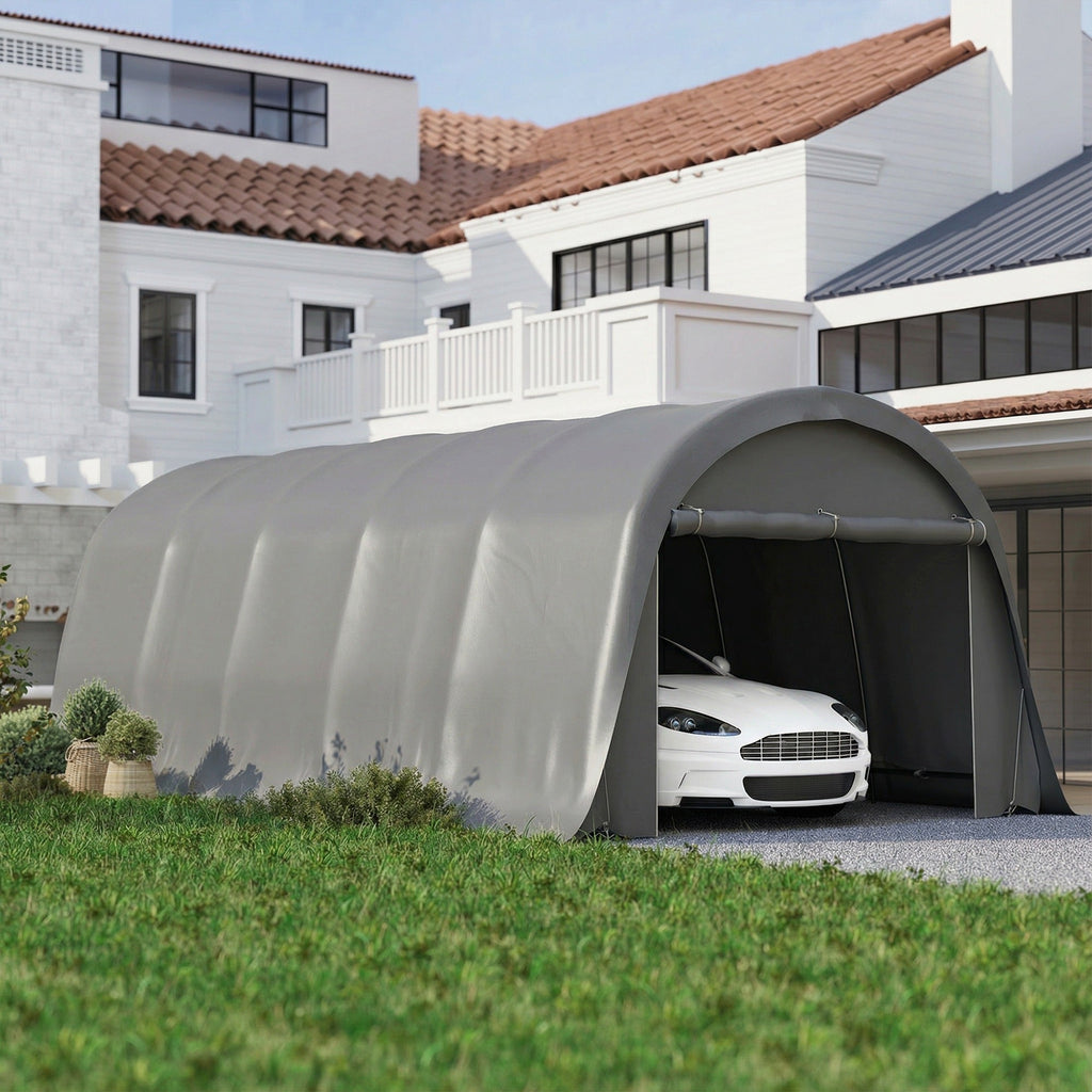 12' x 23.6' Heavy Duty Carport with Roll-Up Door, Dark Gray