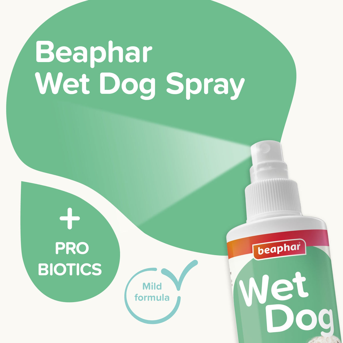 Beaphar Wet Dog Spray 250ml Odour Control Probiotics Aloe No Rinse Fresh Coat
