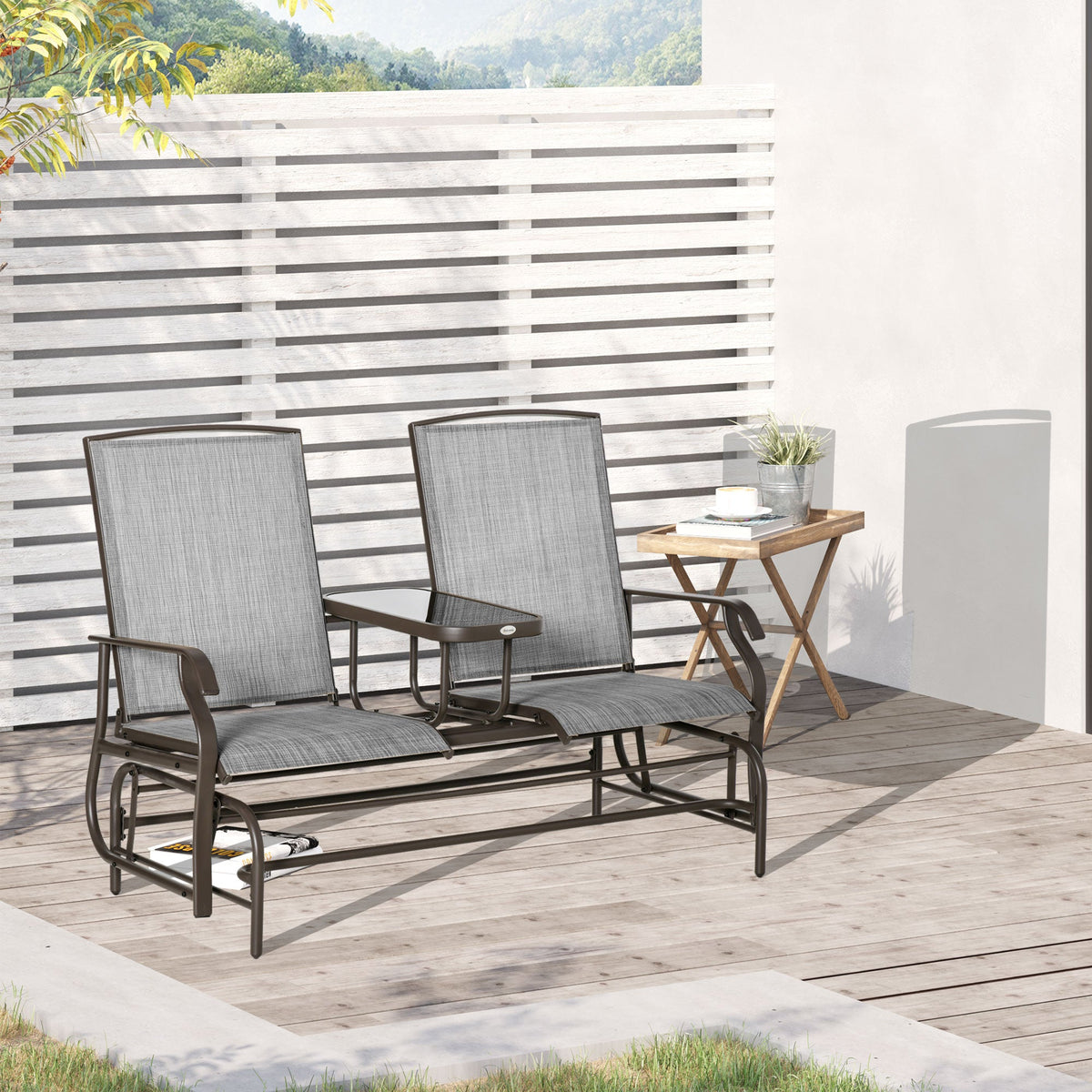 Patio Glider Rocking Chair 2 Person Outdoor Loveseat Rocker Garden Furniture Bench, Grey