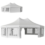 8.9 x 6.5m Decagonal Garden Gazebo Marquee with Sides, White