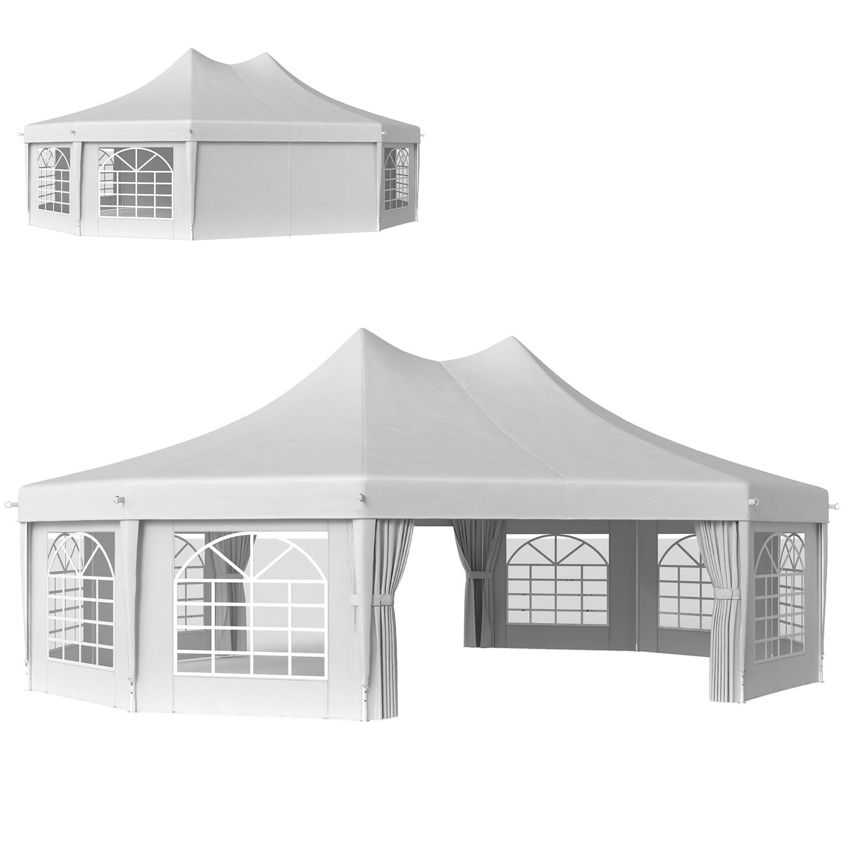 8.9 x 6.5m Decagonal Garden Gazebo Marquee with Sides, White