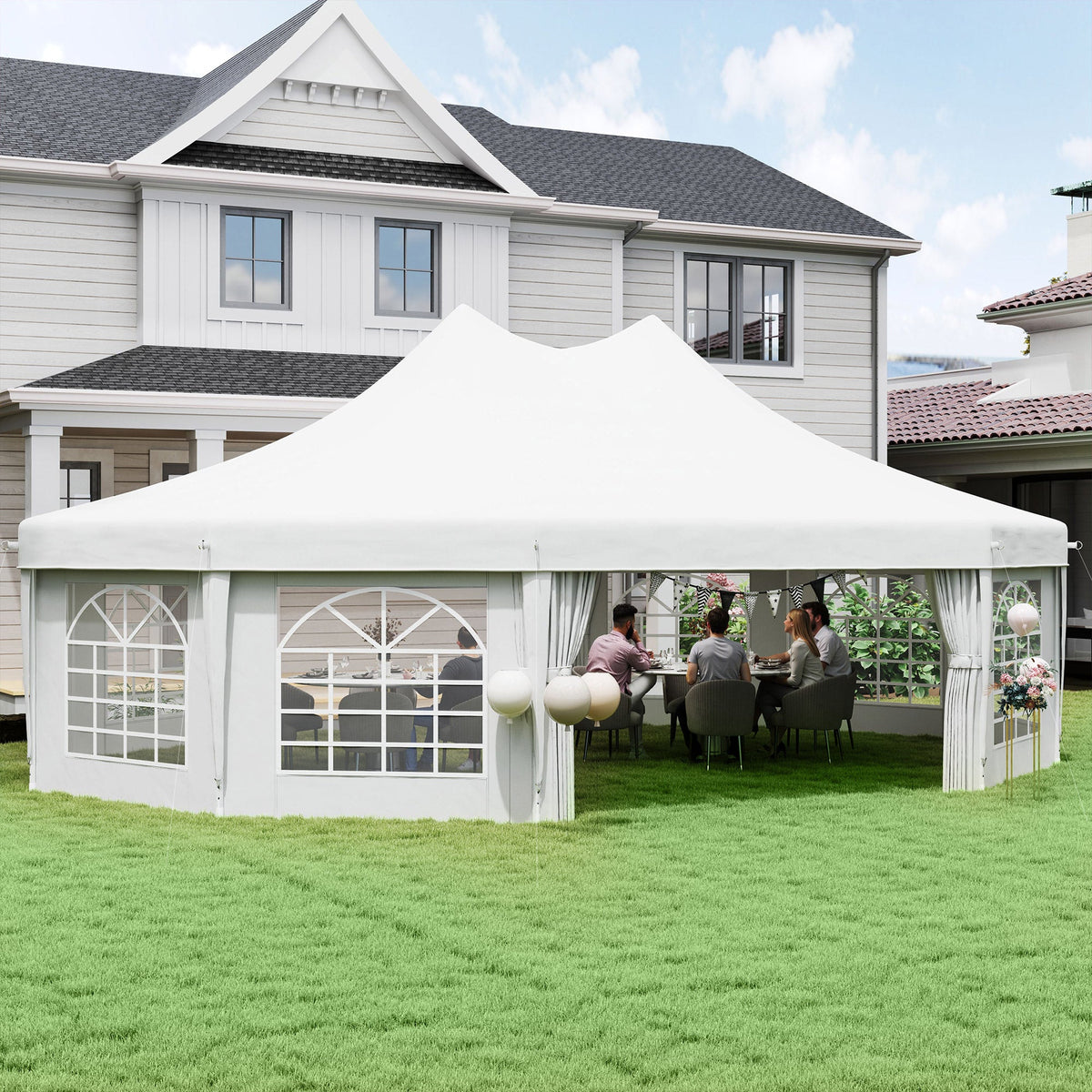 8.9 x 6.5m Decagonal Garden Gazebo Marquee with Sides, White