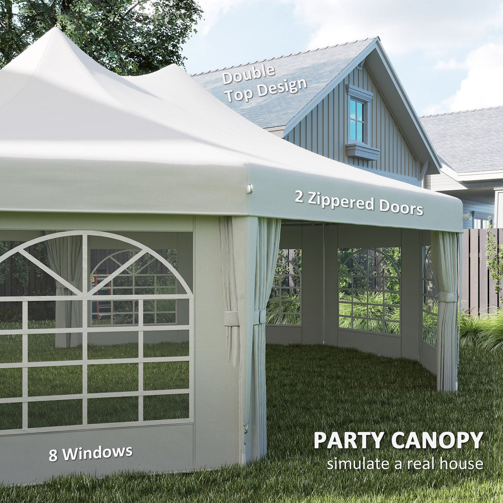 8.9 x 6.5m Decagonal Garden Gazebo Marquee with Sides, White