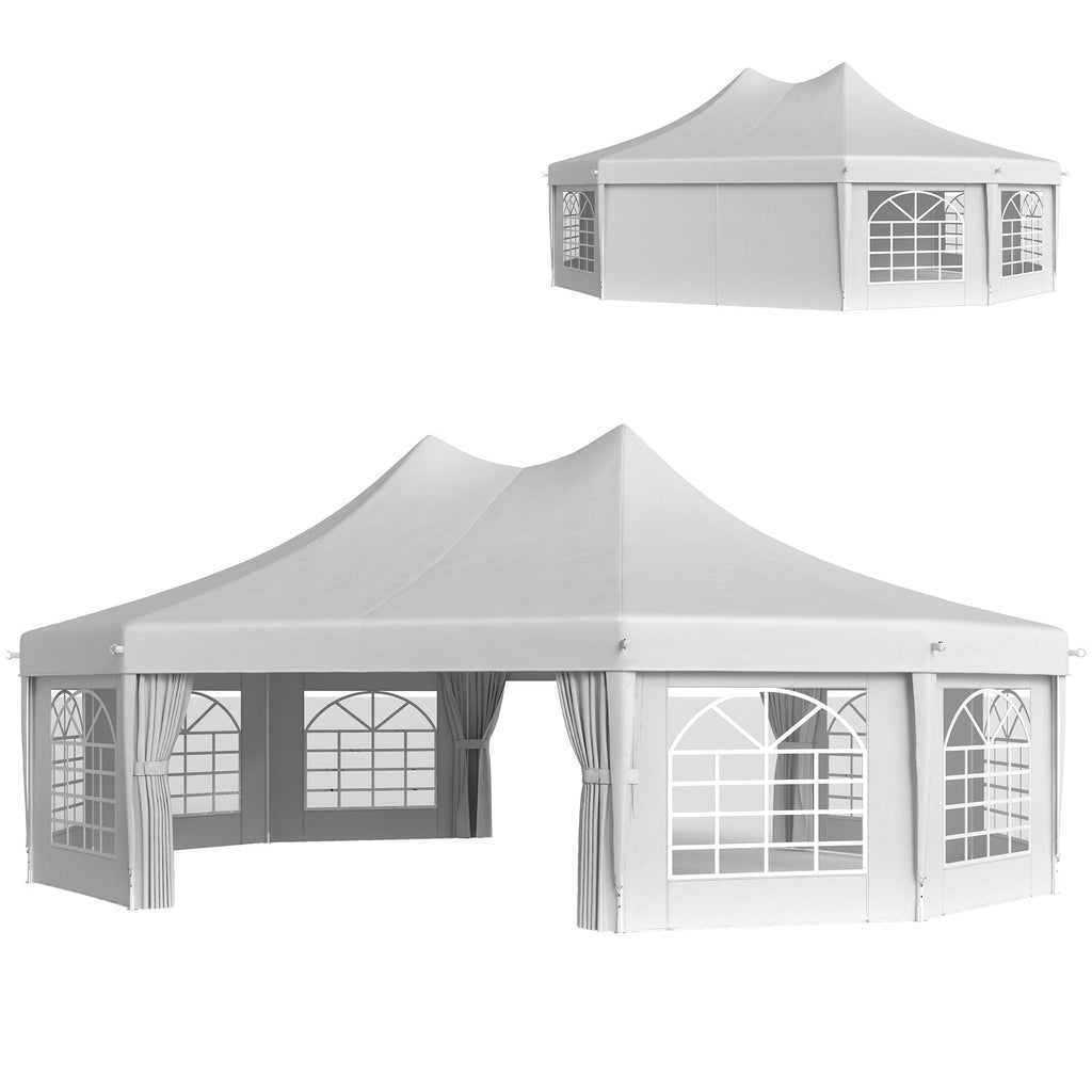 8.9 x 6.5m Decagonal Garden Gazebo Marquee with Sides, White
