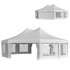 8.9 x 6.5m Decagonal Garden Gazebo Marquee with Sides, White