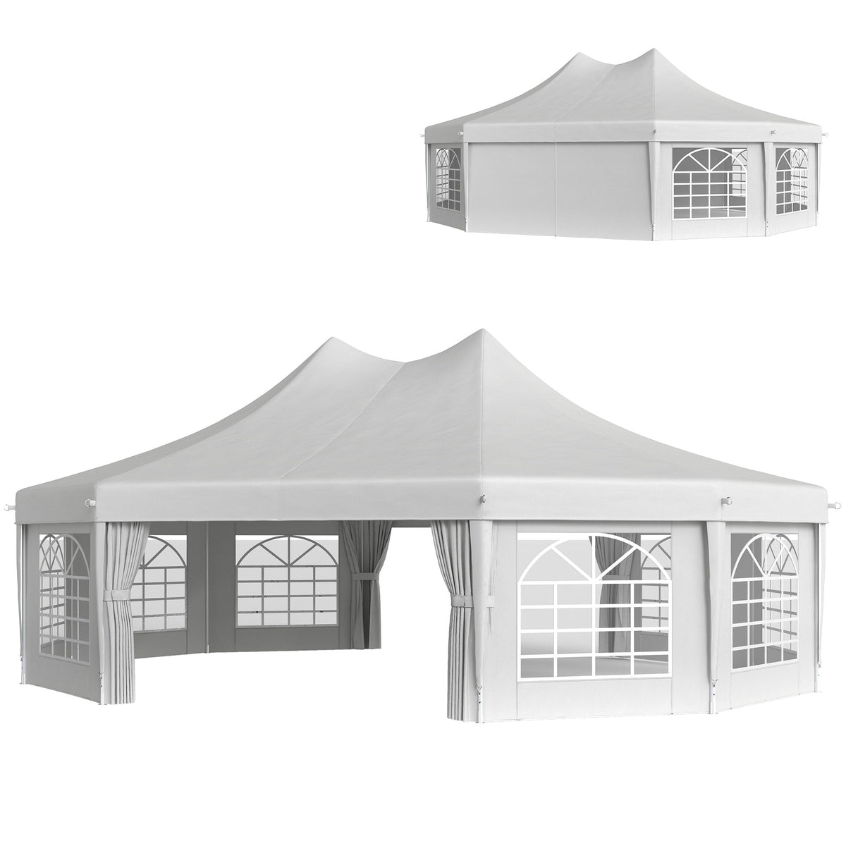 8.9 x 6.5m Decagonal Garden Gazebo Marquee with Sides, White
