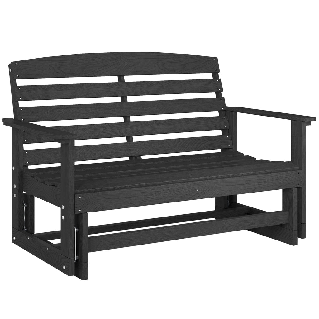 2-Person Patio Double Swing Rocking Chair Loveseat w/ Slatted HDPE Frame, Distressed Black