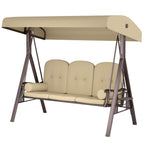 3 Seater Canopy Swing Chair with Cushions & Cup Trays, Brown