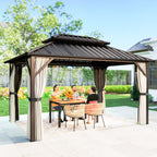 10' x 14' Hardtop Gazebo with Curtains and Netting, Brown