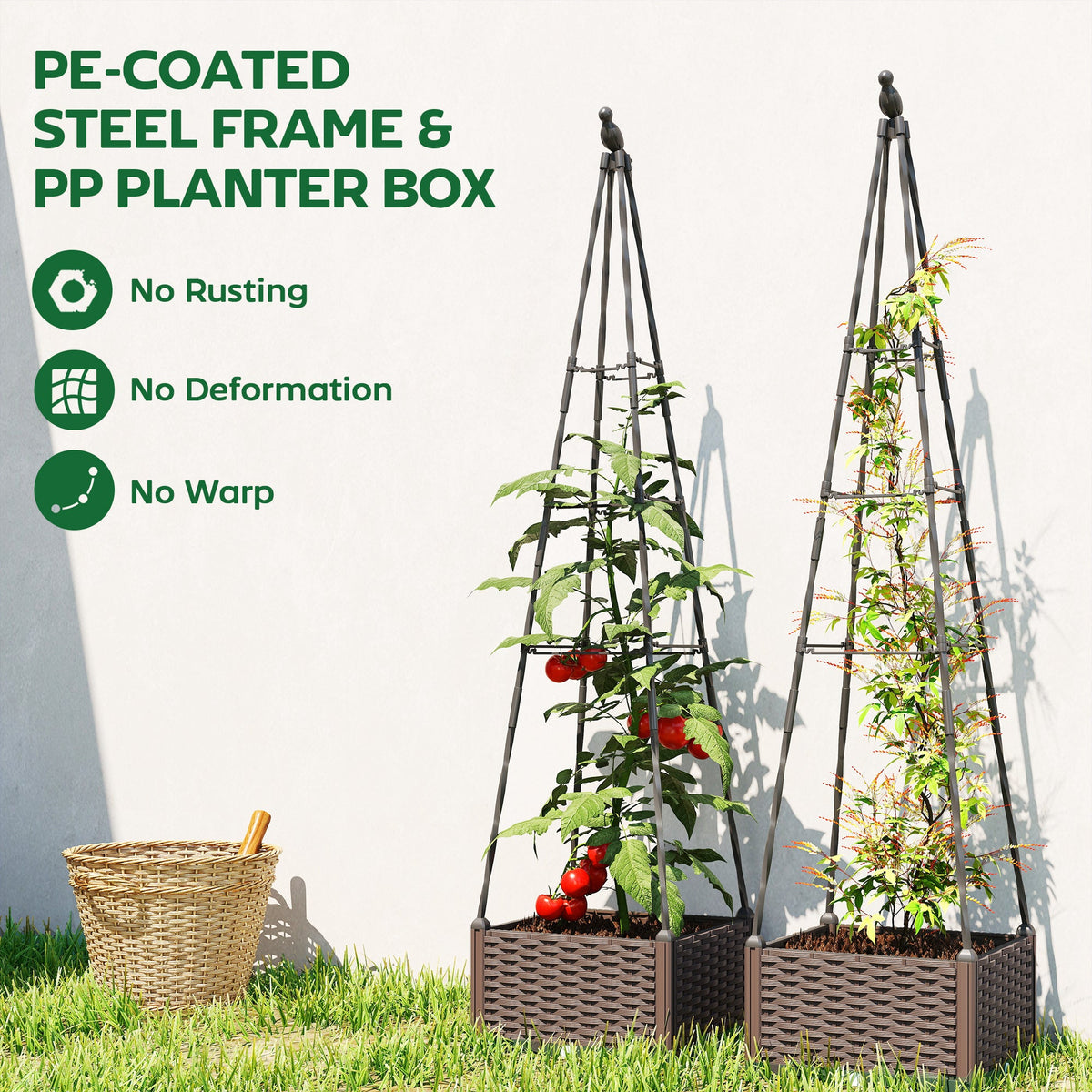 Self Watering Raised Garden Bed with Trellis, 40 x 40 x 175 cm