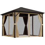 10' x 10' Hardtop Gazebo with Mosquito Netting & Aluminum Frame, Brown