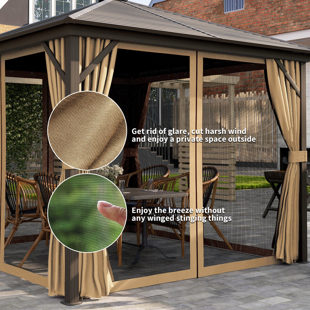 10' x 10' Hardtop Gazebo with Mosquito Netting & Aluminum Frame, Brown