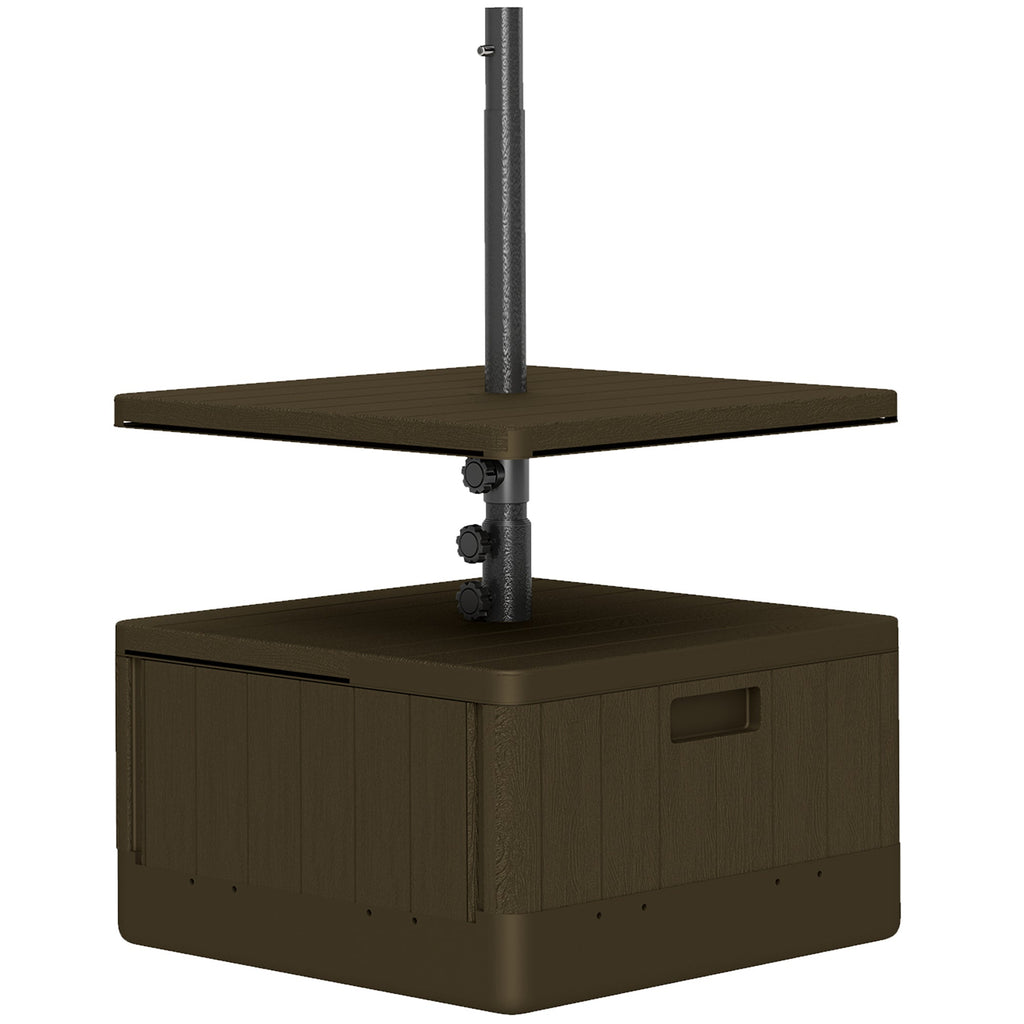 Heavy-Duty 176lbs Capacity Umbrella Stand with Wheels, Handles, Table Tray - Brown