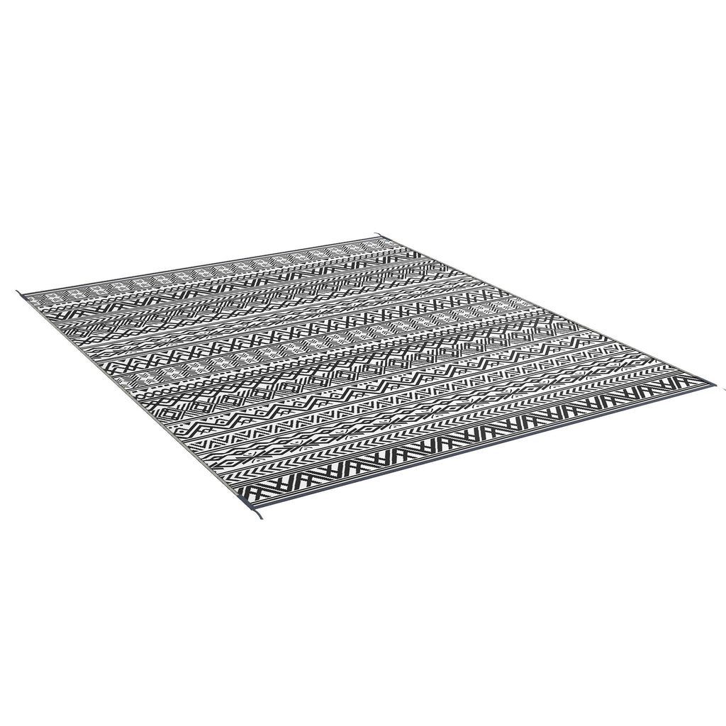 8' x 10' Reversible Mat w/ Carry Bag, Boho Waterproof RV Rug for Backyard, Grey & White