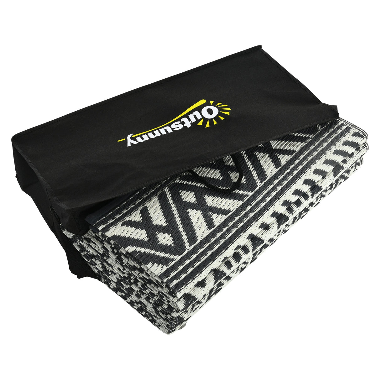 8' x 10' Reversible Mat w/ Carry Bag, Boho Waterproof RV Rug for Backyard, Grey & White
