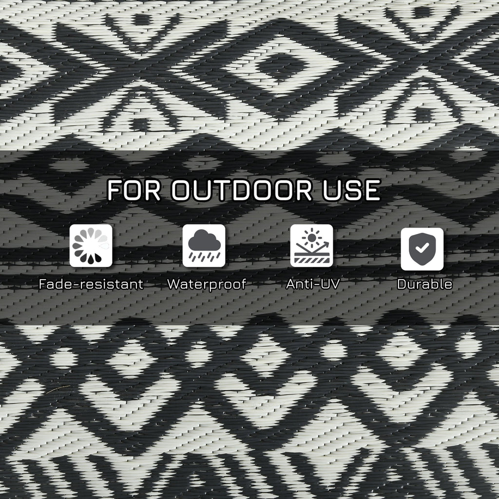 8' x 10' Reversible Mat w/ Carry Bag, Boho Waterproof RV Rug for Backyard, Grey & White