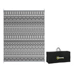 8' x 10' Reversible Mat w/ Carry Bag, Boho Waterproof RV Rug for Backyard, Grey & White