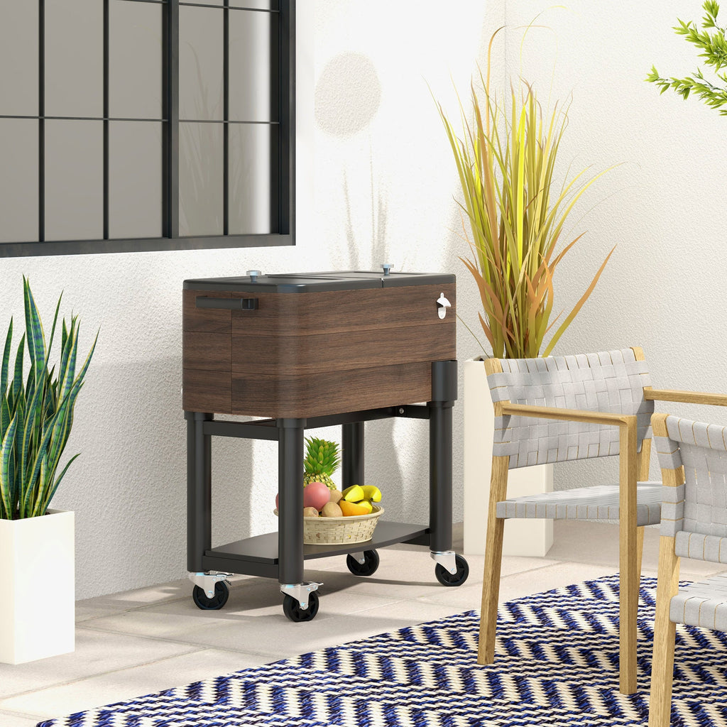 60-Quart Rolling Cooler Cart with Bottom Shelf & Bottle Opener for Outdoor Gatherings