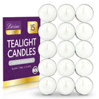 Tea Lights White Unscented Candles 3.5 Hour | 15 Pack