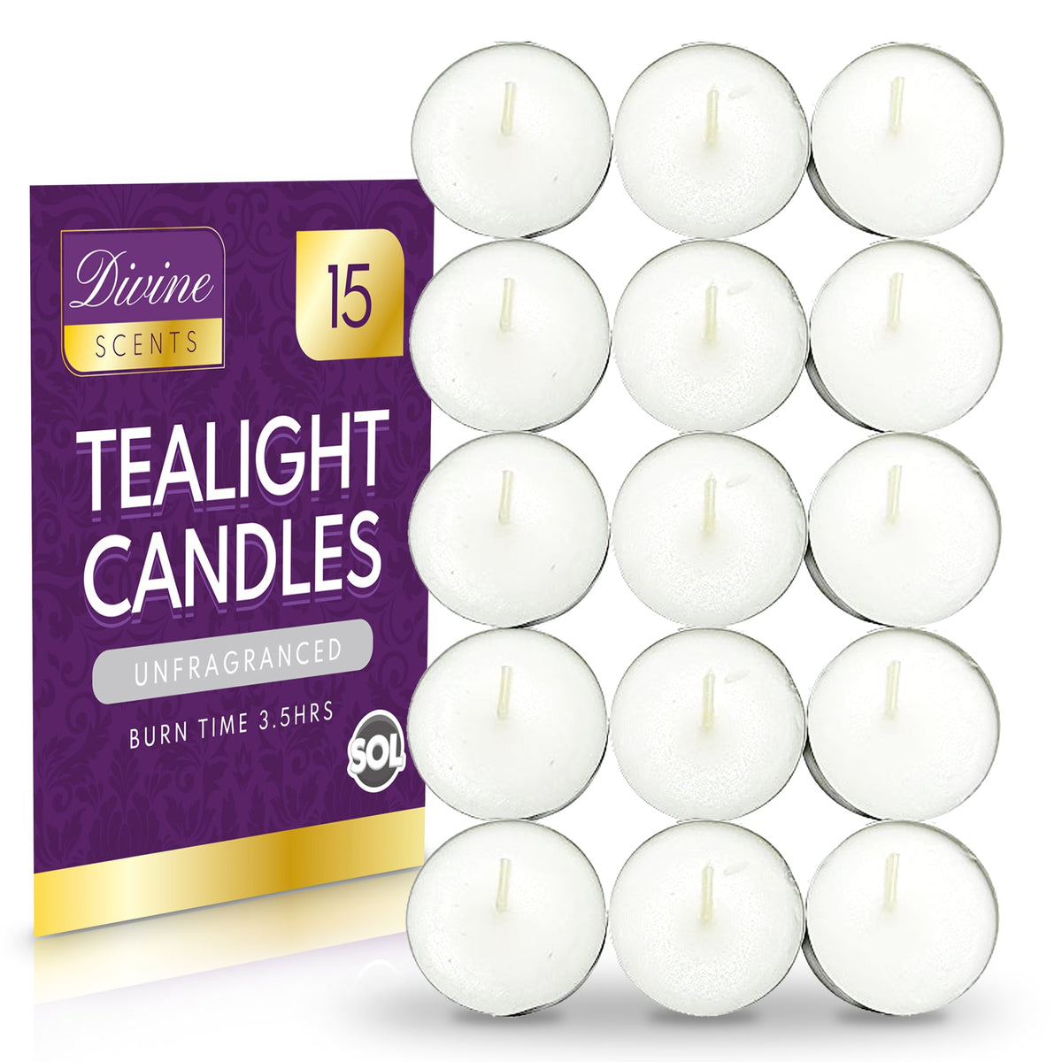Tea Lights White Unscented Candles 3.5 Hour | 15 Pack
