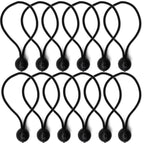 Bungee Balls 6" Loops Black Elastic Cord Tarp Ties | 12 Pack