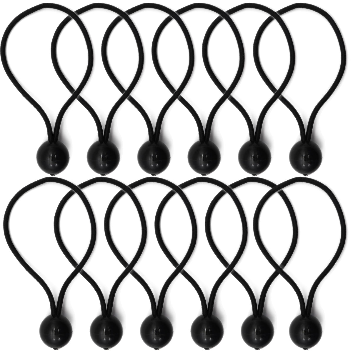 Bungee Balls 6" Loops Black Elastic Cord Tarp Ties | 12 Pack