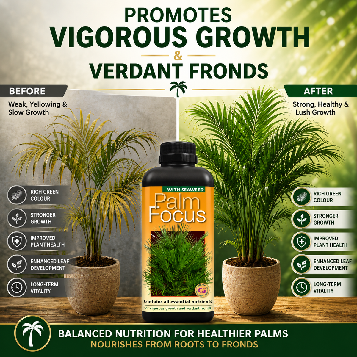 Palm Tree Fertiliser Feed For Healthy Vigorous Growth 1000 ml Palm Focus Garden