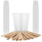 5 Oz (150 ml) Liquid Measuring Cups - Plastic Graduated Cup (50 Pack) with 25 Sticks - Reusable Mixing Cups for Paint, Craft, Kitchen, Lab, Medical Supplies, Epoxy Resin, Art